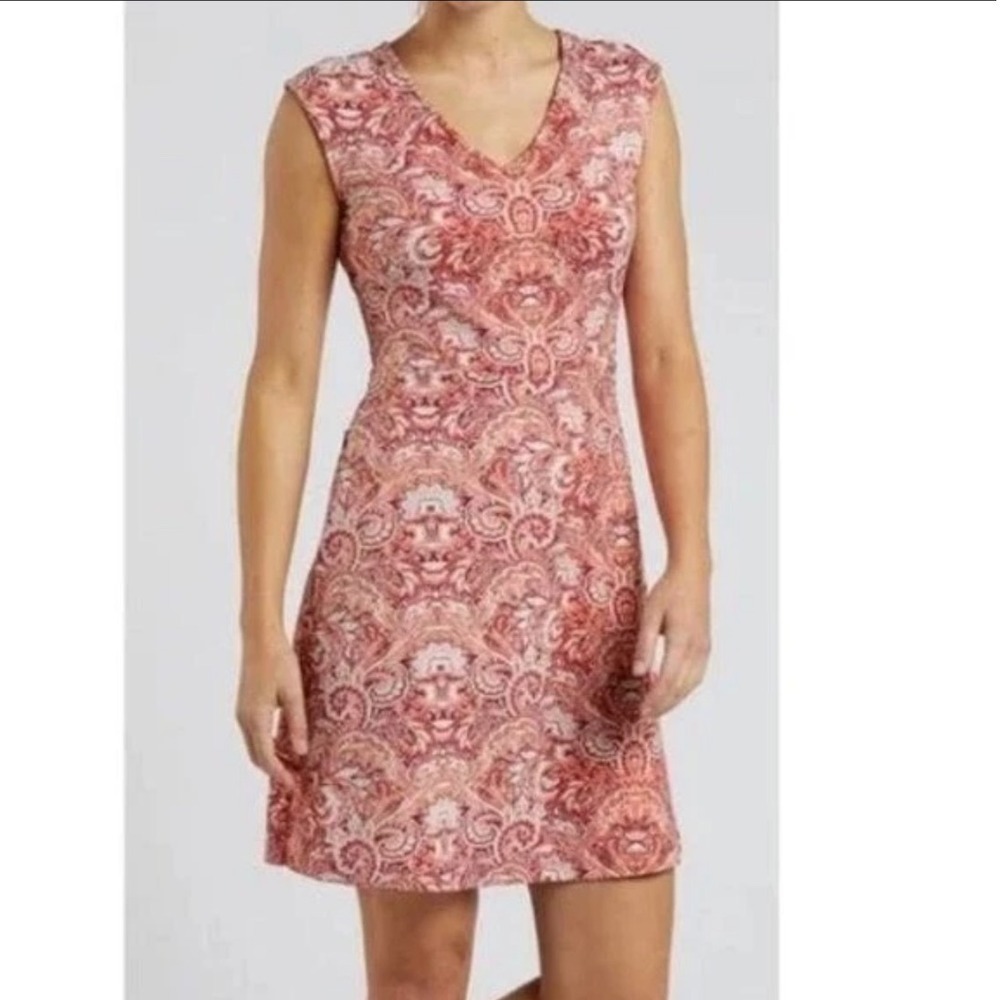 Title Nine XL Sleeveless Dress Coral Paisley Print V Neck Pockets Casual‎